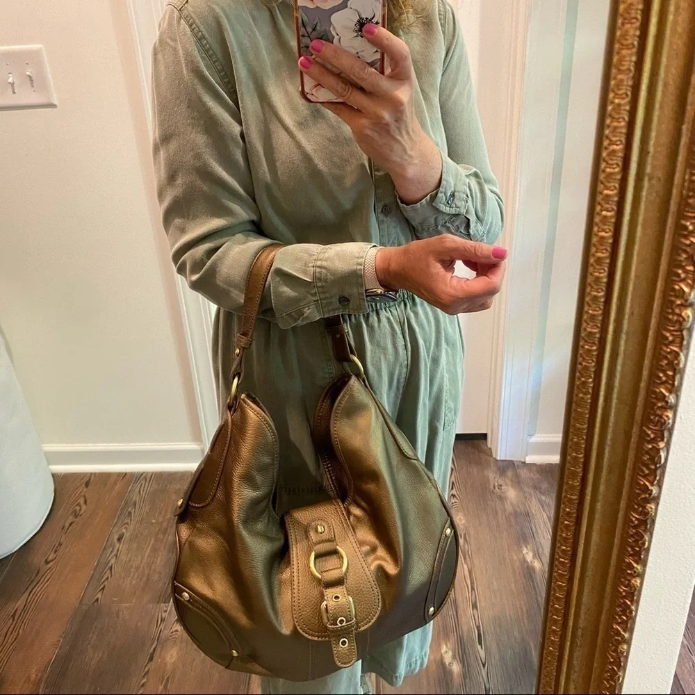 Vintage gold genuine leather Coldwater Creek hobo bag shoulder bag purse bronze